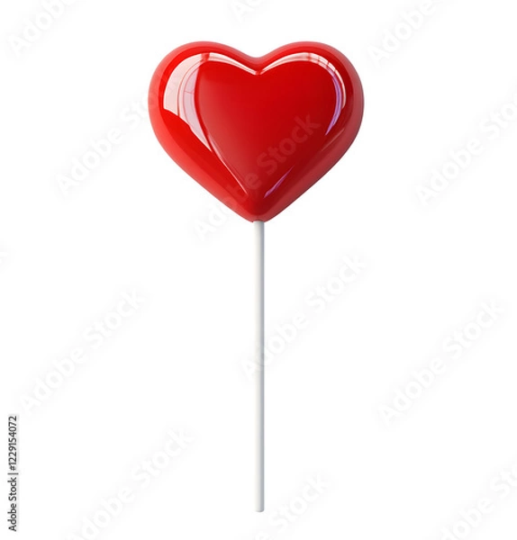 Fototapeta 3D red heart-shaped lollipop isolated on transparent background, remove Png, pen tool.
