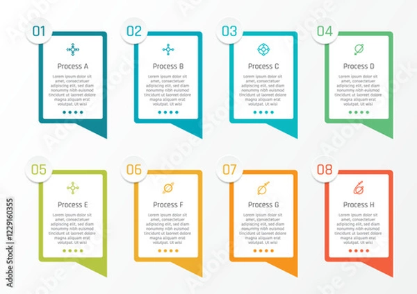 Fototapeta 8 options business infographic template, theme of rectangular bubble speech with symbols and text frame, also with number in circle frame