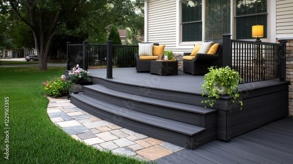 Fototapeta Modern Composite Deck with Landscaping