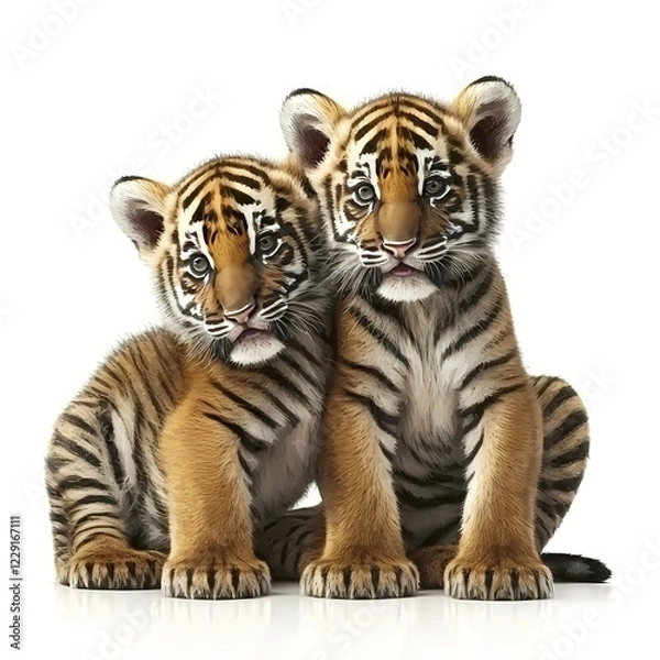 Fototapeta Tiger, tiger baby, in front of white background, AI generated