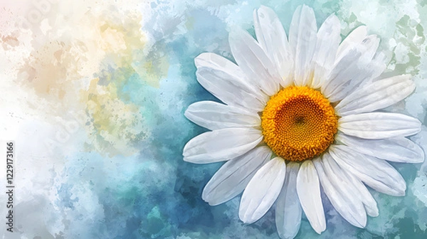 Fototapeta beautiful watercolor illustration of daisy flower with vibrant colors. delicate petals and bright yellow center create serene and uplifting atmosphere