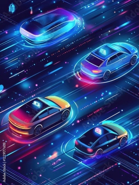 Fototapeta Driverless transport legislation abstract concept vector illustration set. Artificial intelligence regulations, autonomous taxi driving, AI development, future transport system abstract metaphor.