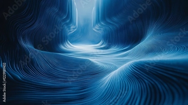 Obraz Abstract blue lines, iridescent design, 3d render, Generative AI