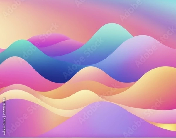Obraz Vibrant waves of color with gradients in pink, blue, and orange create a lively abstract landscape, AI generated