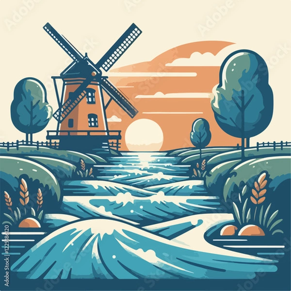 Fototapeta landscape with windmill