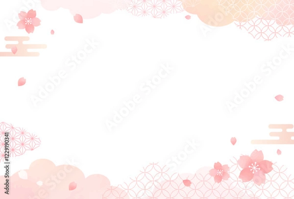 Fototapeta 春　水彩風 桜と和柄 背景 