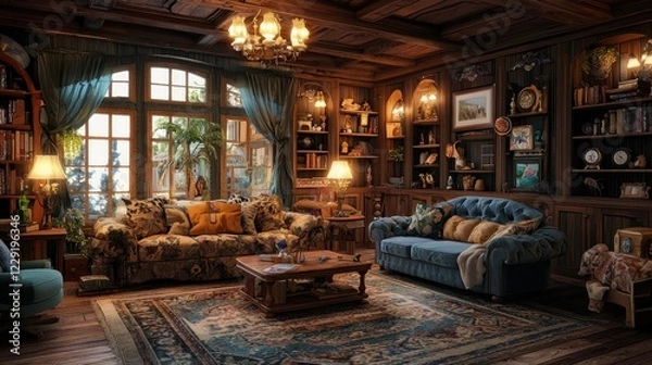 Fototapeta Cozy Cabin Library: A Serene Reading Nook