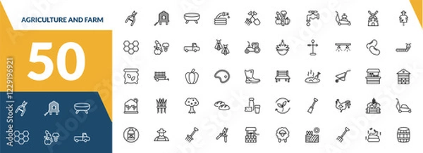 Fototapeta outline agriculture and farm icons set. editable linear chicken coop, trough, hose, and other 47 icons in this category isolated on transparent background.