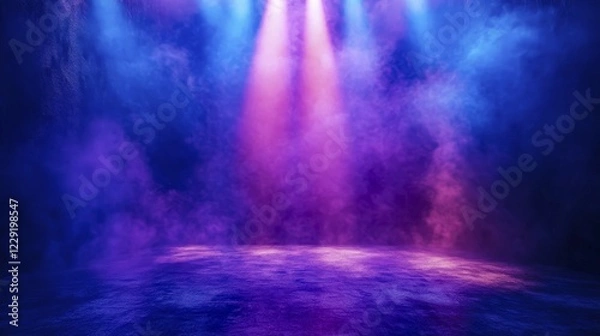 Obraz Colorful spotlights shine on a smoky stage, creating a moody and vibrant atmosphere, AI generated