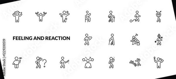Fototapeta outline feeling and reaction icons set. editable linear strong human, fresh human, satisfied human, and other 15 icons in this category isolated on transparent background.
