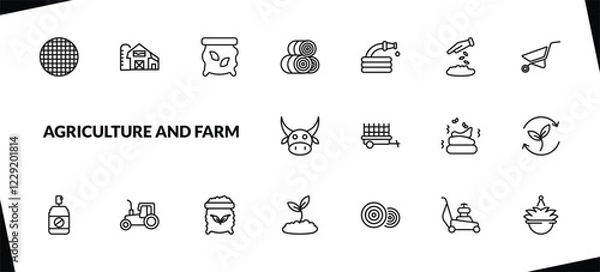 Obraz outline agriculture and farm icons set. editable linear barn, seed bag, hay roll, and other 15 icons in this category isolated on transparent background.