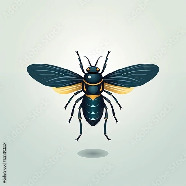Fototapeta Stylized Bug Illustration with Dark and Blue Colors in Flat Style