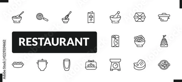Obraz outline restaurant icons set. editable linear restaurant fried egg, manual mixer, menu card, and other 14 icons in this category isolated on transparent background.