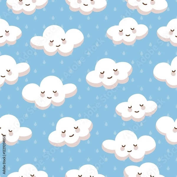 Fototapeta Cute Clouds Seamless Vector Pattern