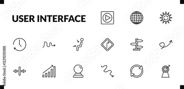 Obraz outline user interface icons set. editable linear worldgrid, solar recycle, circular arrow clock, and other 12 icons in this category isolated on transparent background.