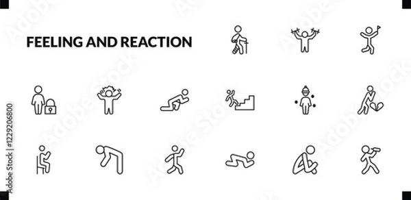 Obraz outline feeling and reaction icons set. editable linear strong human, accomplished human, safe human, and other 12 icons in this category isolated on transparent background.