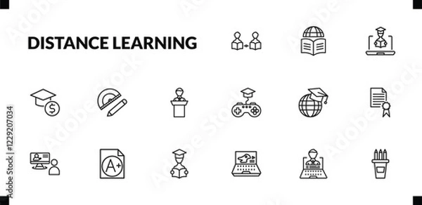 Fototapeta outline distance learning icons set. editable linear learning, online education, business education, and other 12 icons in this category isolated on transparent background.