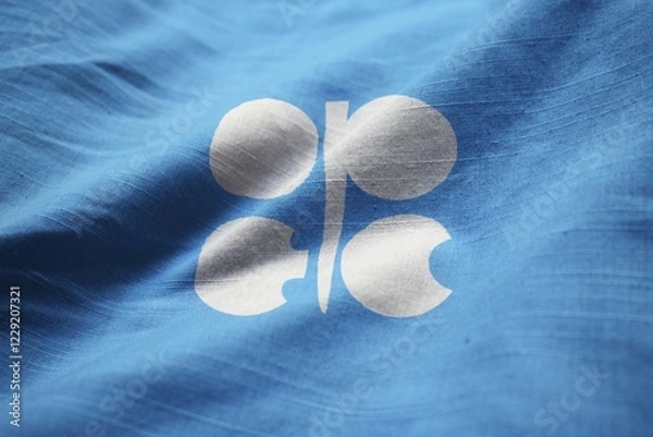 Fototapeta Closeup of Ruffled Organization of the Petroleum Exporting Countries Flag, OPEC Flag Blowing in Wind