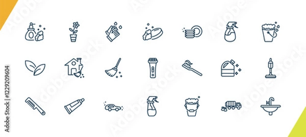 Obraz outline cleaning icons set. editable linear rose cleanin, hands cleanin, soap cleanin, and other 18 icons in this category isolated on transparent background.