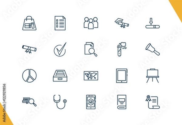Fototapeta outline education and science icons set. editable linear application form, group of people, graduating, and other 17 icons in this category isolated on transparent background.