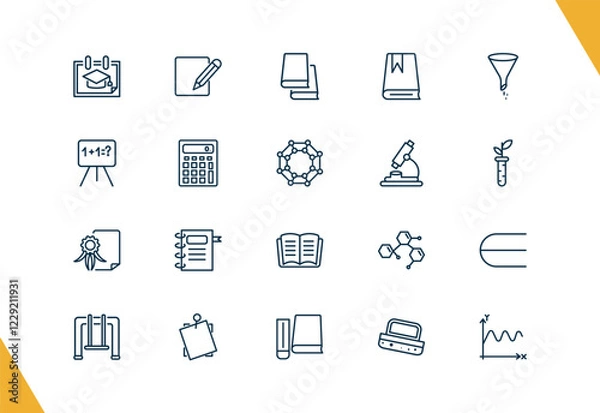Obraz outline education icons set. editable linear corrector, library books, book with bookmark, and other 17 icons in this category isolated on transparent background.