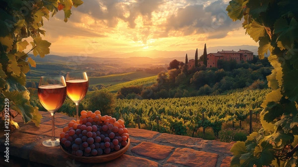 Fototapeta Twilight and Wine in Tuscan Vineyards