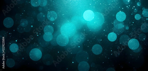 Fototapeta Black dark blue petrol teal jade green abstract background. Color gradient ombre blur. Rough grain grainy noise. Light bright neon glow glitter metall. Christmas. Wide banner. Panoramic