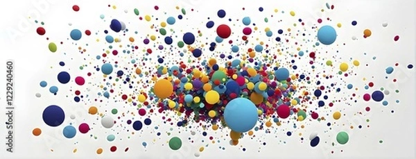 Fototapeta Abstract New Years Eve confetti explosion, with minimalist colored squares and circles falling through an empty white background, AI generated
