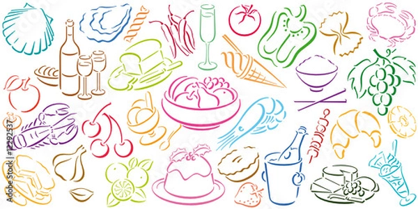 Fototapeta karte im querformat mit lebensmittel symbolen