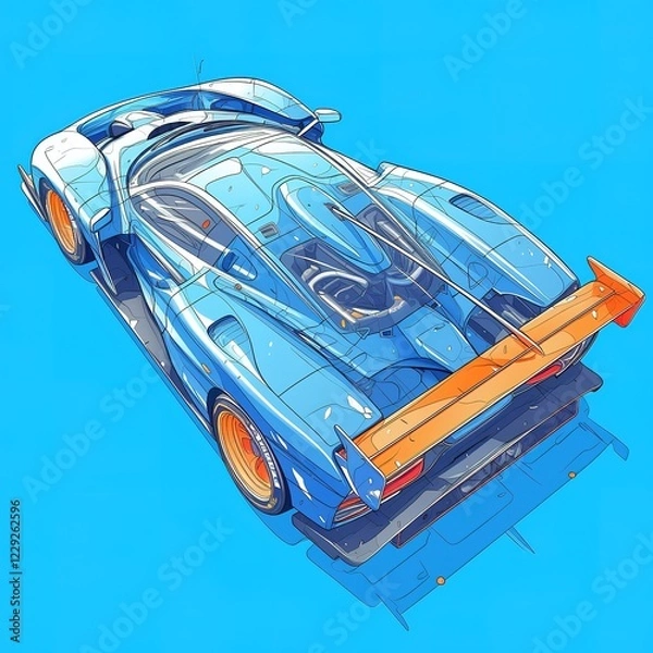 Fototapeta Outline of a racing car. Isolated on blue background, for t-shirt design, print and for business purposes., Sticker,Detailed Background
