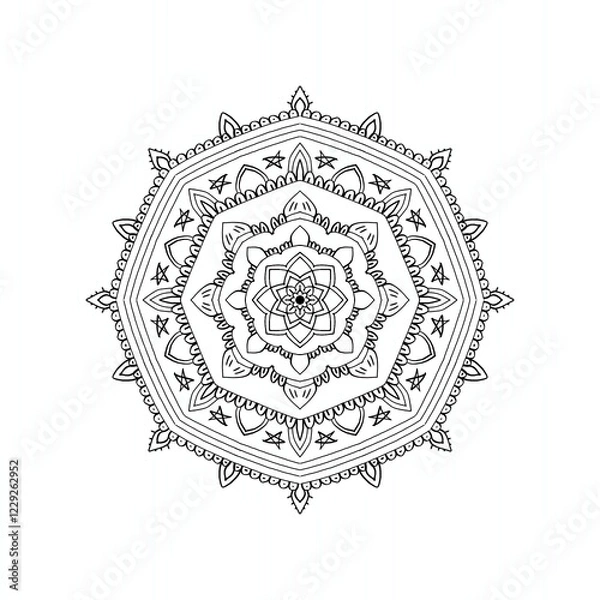 Fototapeta Mandala design isolated on white background.  Black and White Line Art.