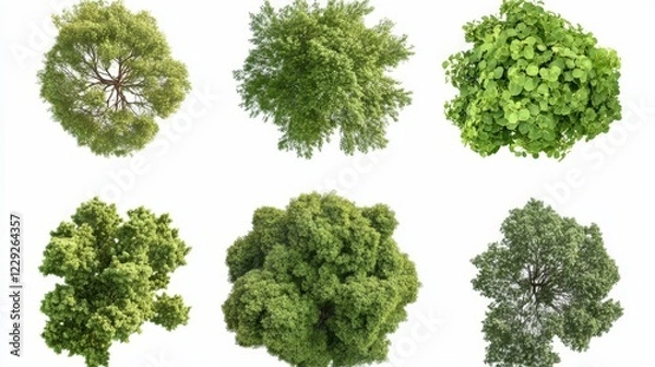 Obraz Various green tree top canopies displayed in different shapes and sizes, showcasing natural diversity in foliage and form