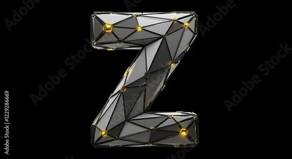 Fototapeta Futuristic black and gold letter Z with a geometric polygonal design on a dark background, symbolizing luxury, technology, modern branding, digital typography, and elegant aesthetics  
