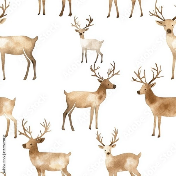 Fototapeta Playful Deer Pattern on White Background for Festive Designs