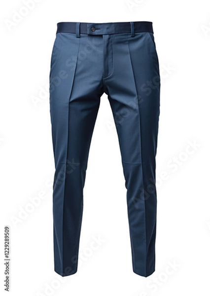 Fototapeta Stylish blue tailored pants with pleats and belt loops isolated transparent background cutout