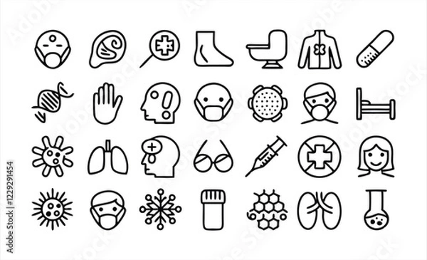 Fototapeta set of outline icons related to common illnesse