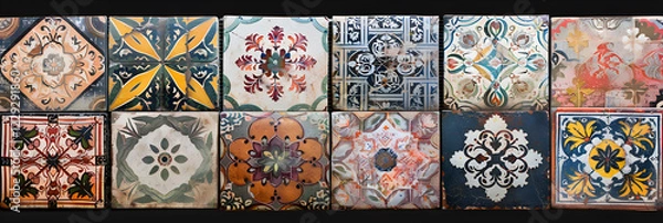Fototapeta A Mesmerizing Array of Ornamental Tiles Featuring Intricate Patterns, Vibrant Colors, and Exquisite Craftsmanship, Perfect for Elevating Any Space with Timeless Beauty and Artistry