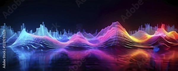 Fototapeta AI generated abstract art conveying sound waves and digital particles