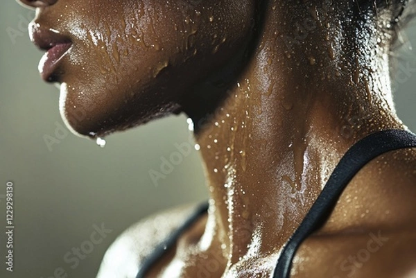 Fototapeta Close up of thorat of sweating woman after workout. Generative Ai, AI generated