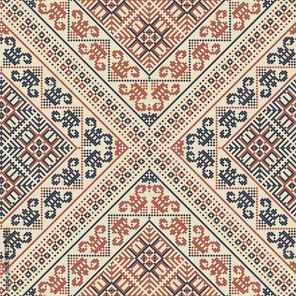 Fototapeta Seamless pattern design with traditional Palestinian embroidery motif