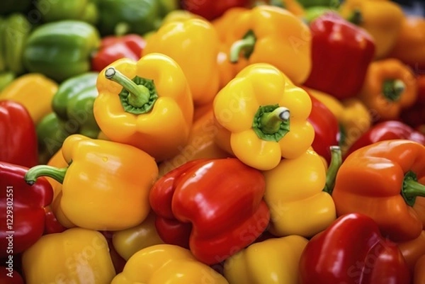 Fototapeta Heap of colorful bell peppers at market. KI generiert, generiert, AI generated