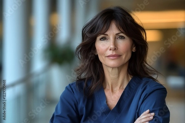 Fototapeta Confident healthcare professional in a hospital setting during daylight