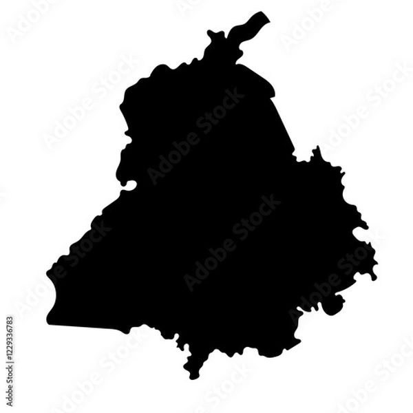 Fototapeta Hand drawn black map of Punjab, Indian state. Silhouette, geography. Vector isolated on white background	