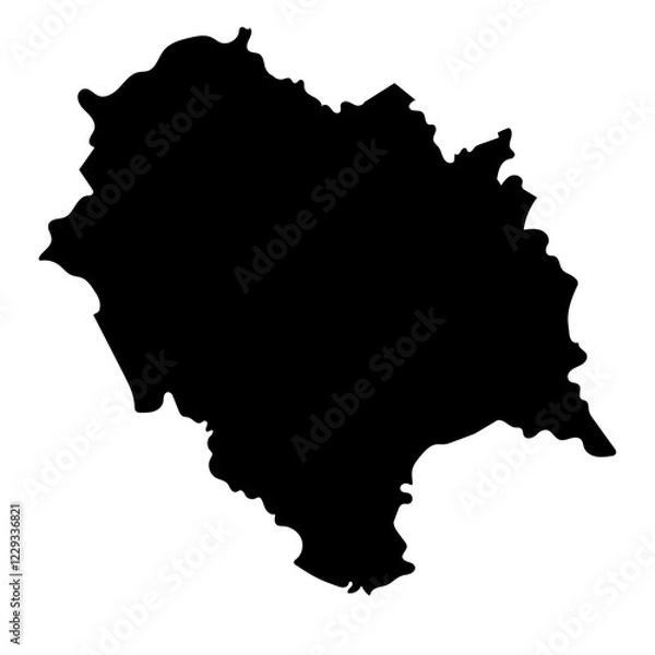Fototapeta Hand drawn black map of Himachal Pradesh, Indian state. Silhouette, geography. Vector isolated on white background	