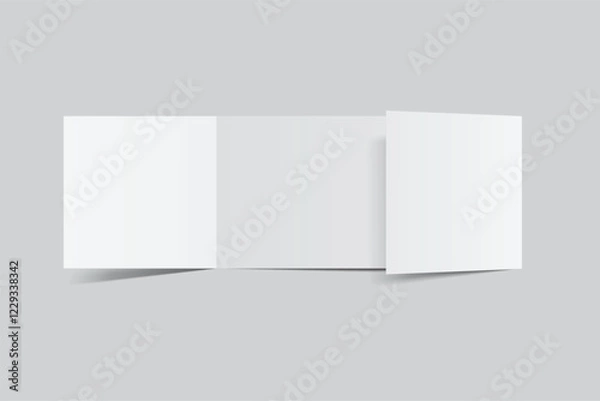 Fototapeta Blank trifold open leaflet, three panel fold with shadows mockup template on background .Open booklet, thank you card, notecards, flyer, greeting card, wedding invitation, postcard, brochure. Vector
