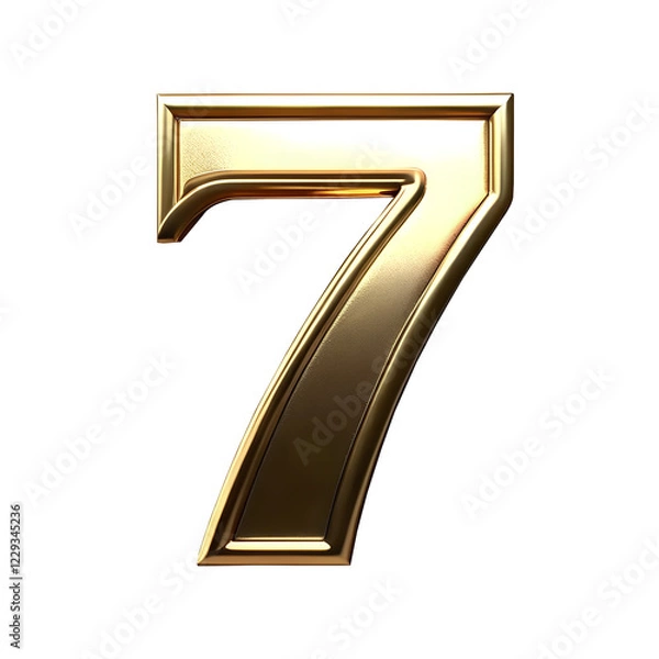 Fototapeta golden metalic number seven , glossy golden number seven png, metal style number seven 3D render png