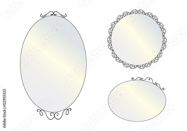 Fototapeta Vector realistic mirrors set.  Mirror frames or mirror decor int