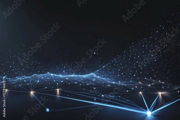 Fototapeta Blue digital network of lines and dots on a dark background, emphasizing futuristic connections, AI generated