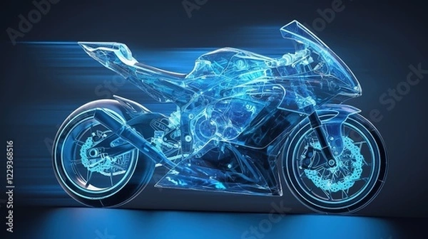 Fototapeta Hologram Wireframe cross motorbike. 3D Rendering