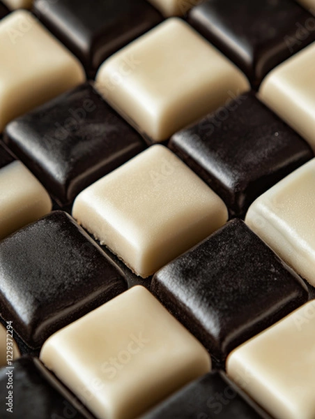 Fototapeta Alternating black and white chocolate squares in a grid pattern.